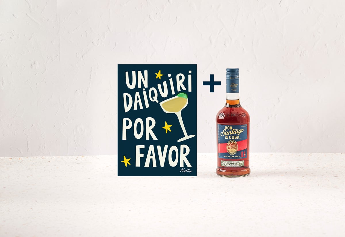 Un Daiquiri Por Favor A3 Print con Ron Santiago de Cuba Extra Añejo 11 Años (70cl)